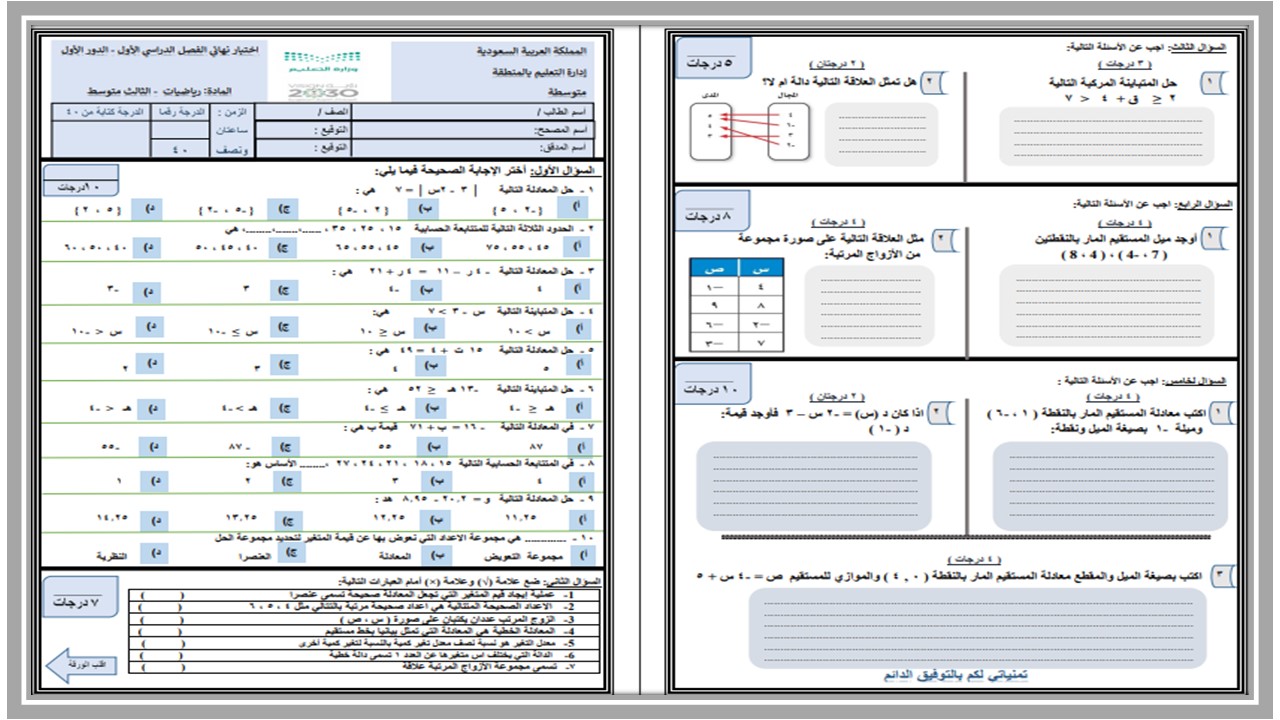 توزيع رياضيات ثالث متوسط الفصل الأول توزيع رياضيات ثالث متوسط الفصل الأول