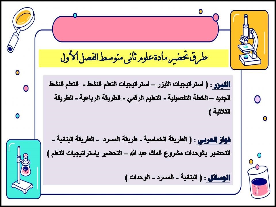 توزيع علوم ثانى متوسط الفصل الأول توزيع علوم ثانى متوسط الفصل الأول