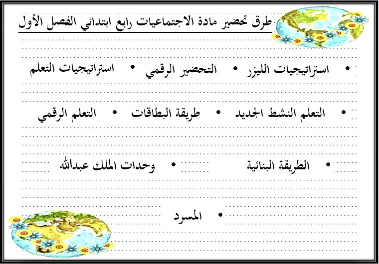 تحضير الاجتماعيات الصف الرابع الإبتدائي الفصل الدراسي الاول تحضير الاجتماعيات الصف الرابع الإبتدائي الفصل الدراسي الاول