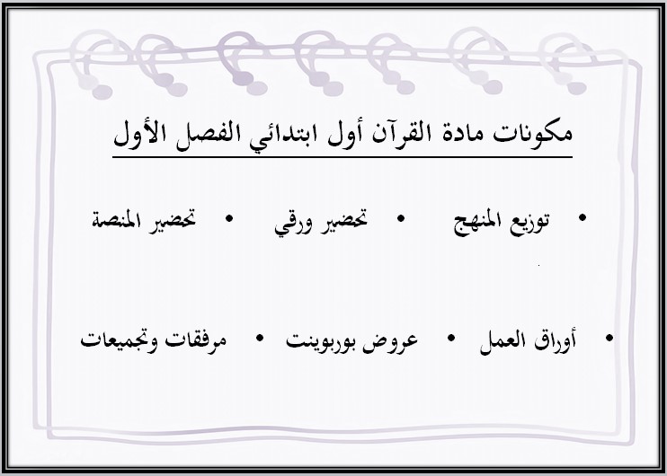 توزيع قرأن الصف الأول الإبتدائى الفصل الدارسى الأول توزيع قرأن الصف الأول الإبتدائى الفصل الدارسى الأول