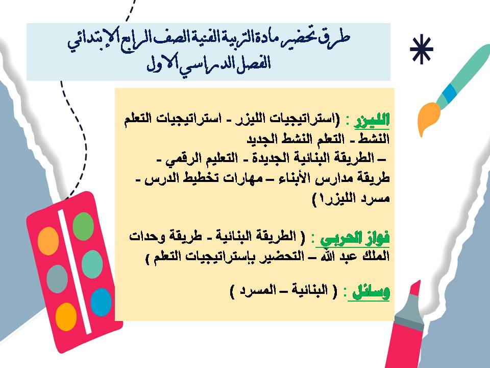 توزيع التربية الفنية الصف الرابع الإبتدائي الفصل الدراسي الاول توزيع التربية الفنية الصف الرابع الإبتدائي الفصل الدراسي الاول