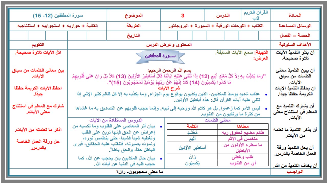 ورق عمل تحفيظ القرآن الصف الثانى الإبتدائى الفصل الدراسى الأول ورق عمل تحفيظ القرآن الصف الثانى الإبتدائى الفصل الدراسى الأول