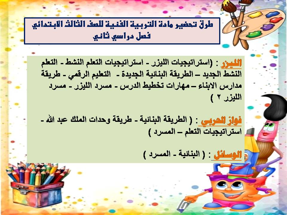 عروض بوربوينت مادة التربية الفنية للصف الثالث الابتدائي فصل دراسي ثاني عروض بوربوينت مادة التربية الفنية للصف الثالث الابتدائي فصل دراسي ثاني