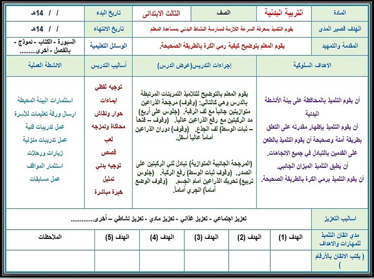 تحضير تربية فكرية مادة تربية بدنية صف ثالث ابتدائي الفصل الأول تحضير تربية فكرية مادة تربية بدنية صف ثالث ابتدائي الفصل الأول