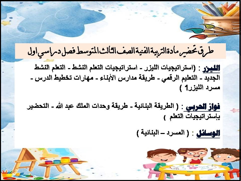 حل أسئلة التربية الفنية الصف الثالث المتوسط فصل دراسي اول حل أسئلة التربية الفنية الصف الثالث المتوسط فصل دراسي اول