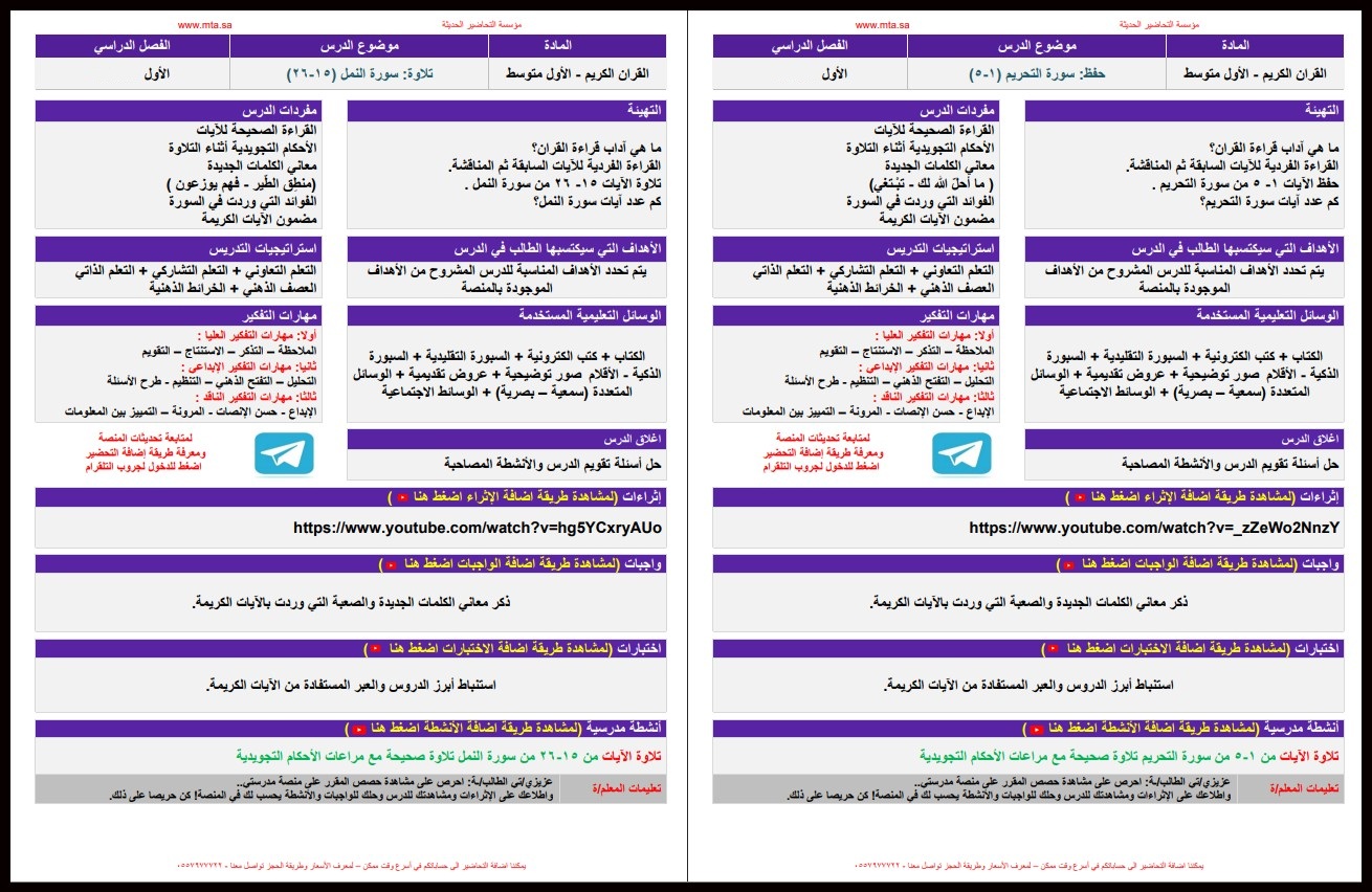 مهارات مادة القرآن الكريم الصف الأول متوسط الفصل الدراسى الأول مهارات مادة القرآن الكريم الصف الأول متوسط الفصل الدراسى الأول