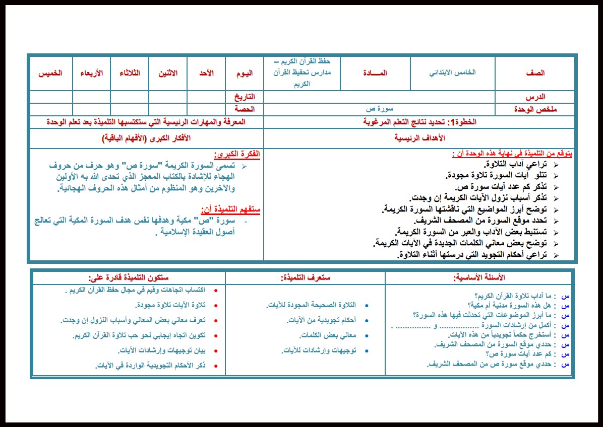 مهارات القرآن تحفيظ للصف الخامس الابتدائي الفصل الدراسى الاول مهارات القرآن تحفيظ للصف الخامس الابتدائي الفصل الدراسى الاول