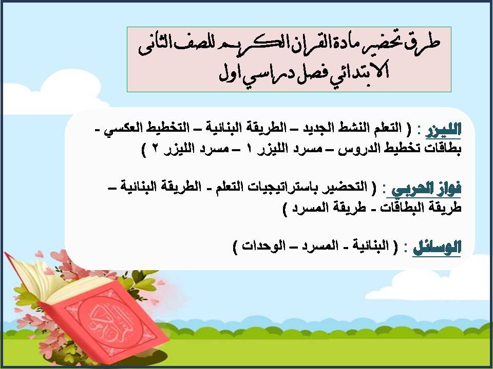 تحضير مادة القران الكريم للصف الثانى الابتدائي فصل دراسي اول تحضير مادة القران الكريم للصف الثانى الابتدائي فصل دراسي اول