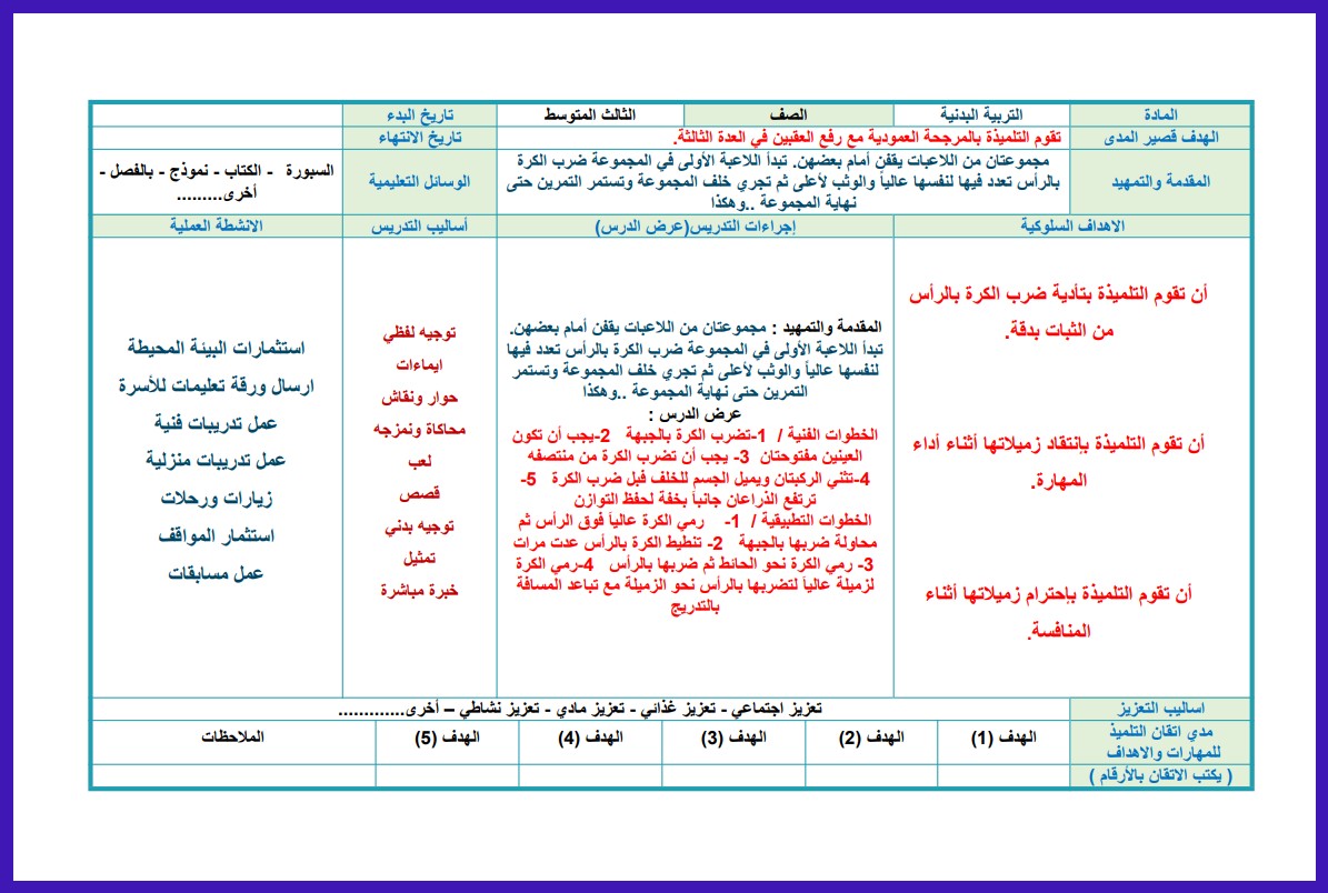 تحضير التربية الفكرية مادة التربية البدنية الصف الثالث المتوسط الفصل الدراسى الأول تحضير التربية الفكرية مادة التربية البدنية الصف الثالث المتوسط الفصل الدراسى الأول