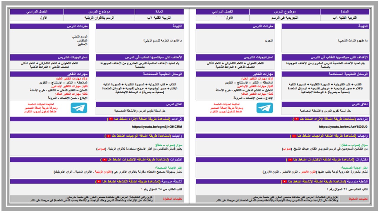 تحضير منصة مدرستي التربية الفنية للصف السادس الابتدائي فصل دراسي أول تحضير منصة مدرستي التربية الفنية للصف السادس الابتدائي فصل دراسي أول