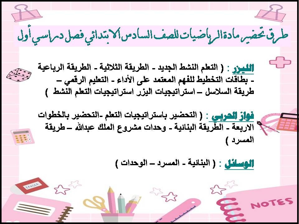 تحضير منصة مدرستي مادة الرياضيات للصف السادس الابتدائي فصل دراسي أول تحضير منصة مدرستي مادة الرياضيات للصف السادس الابتدائي فصل دراسي أول
