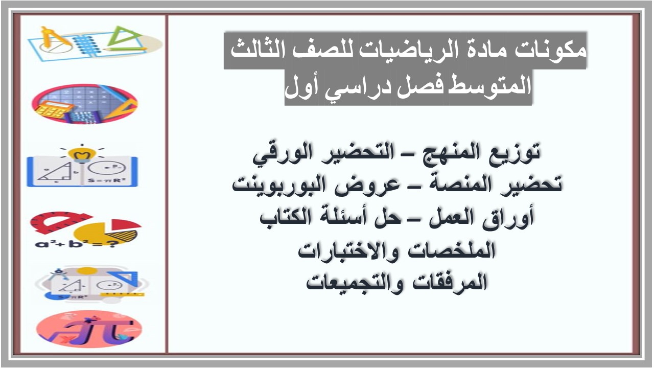 تحضير مادة الرياضيات منصة مدرستي للصف الثالث المتوسط فصل دراسي أول تحضير مادة الرياضيات منصة مدرستي للصف الثالث المتوسط فصل دراسي أول