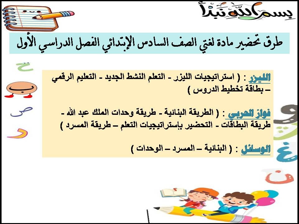 تحضير لغتي الصف السادس الإبتدائي الفصل الدراسي الأول تحضير لغتي الصف السادس الإبتدائي الفصل الدراسي الأول