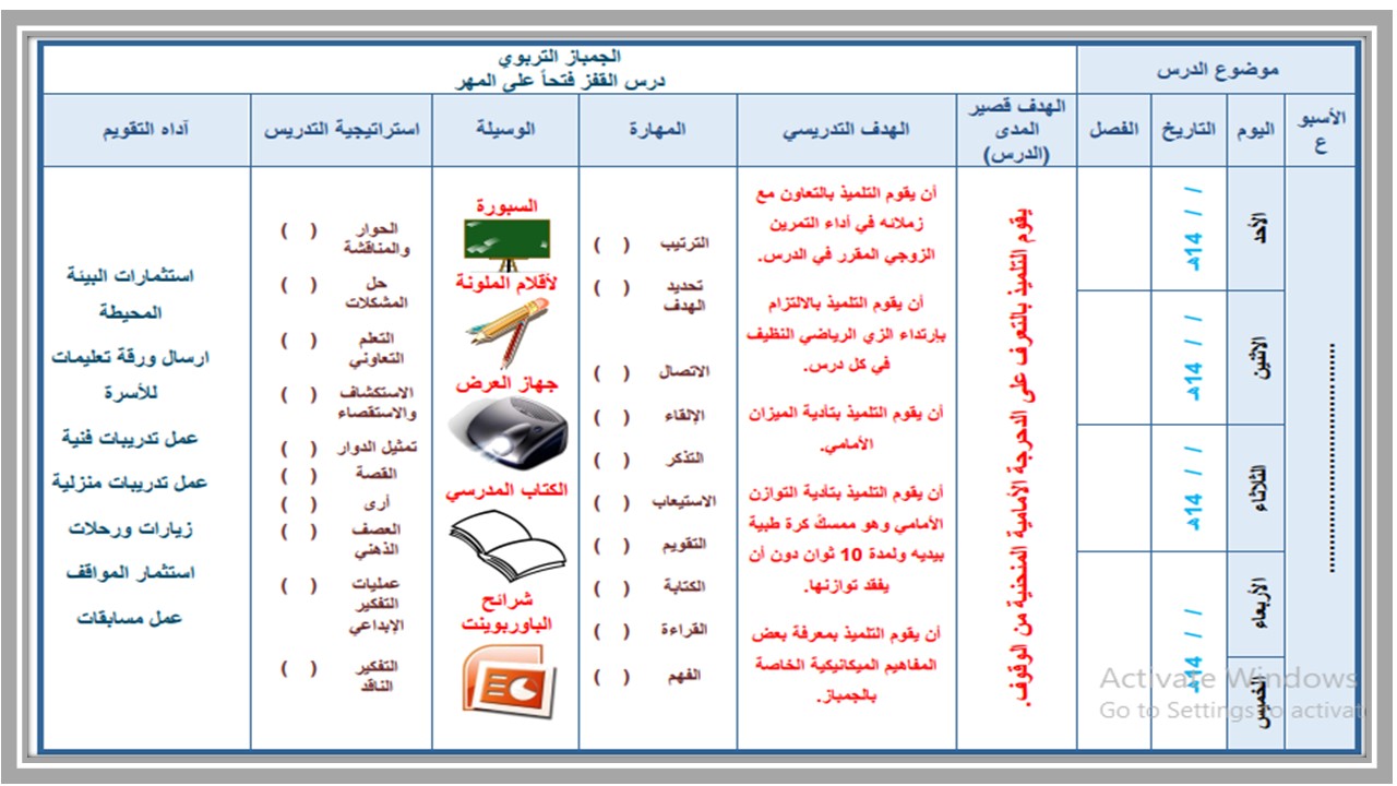 تحضير التربية البدنية التربية الفكرية الصف الخامس الابتدائى فصل دراسي ثاني تحضير التربية البدنية التربية الفكرية الصف الخامس الابتدائى فصل دراسي ثاني