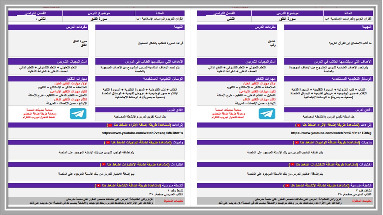 تحضير الدراسات الإسلامية للتربية الفكرية للصف الأول الابتدائي الفصل الثاني تحضير الدراسات الإسلامية للتربية الفكرية للصف الأول الابتدائي الفصل الثاني