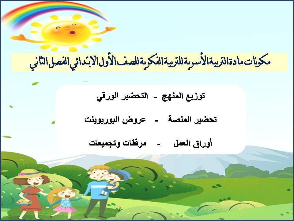 تحضير مادة التربية الاسرية للتربية الفكرية للصف الأول الابتدائي الفصل الثاني تحضير مادة التربية الاسرية للتربية الفكرية للصف الأول الابتدائي الفصل الثاني