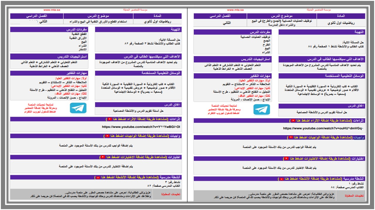 تحضير مادة الرياضيات للتربية الفكرية صف اول ثانوي الفصل الثاني تحضير مادة الرياضيات للتربية الفكرية صف اول ثانوي الفصل الثاني