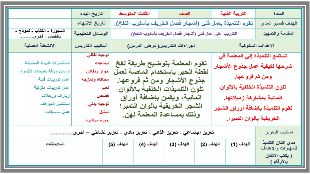 تحضير مادة تربية فنية للتربية الفكرية الصف الثالث المتوسط الفصل الثاني تحضير مادة تربية فنية للتربية الفكرية الصف الثالث المتوسط الفصل الثاني