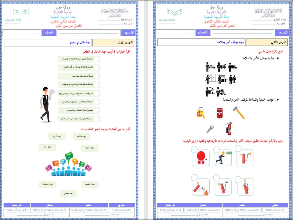 ورق عمل مادة التربية المهنية للتربية الفكرية الصف الثاني الثانوي الفصل الثاني ورق عمل مادة التربية المهنية للتربية الفكرية الصف الثاني الثانوي الفصل الثاني