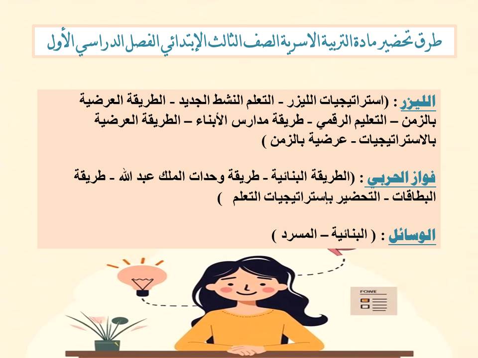 تحضير مادة التربية الاسرية الصف الثالث الإبتدائي الفصل الدراسي الأول تحضير مادة التربية الاسرية الصف الثالث الإبتدائي الفصل الدراسي الأول