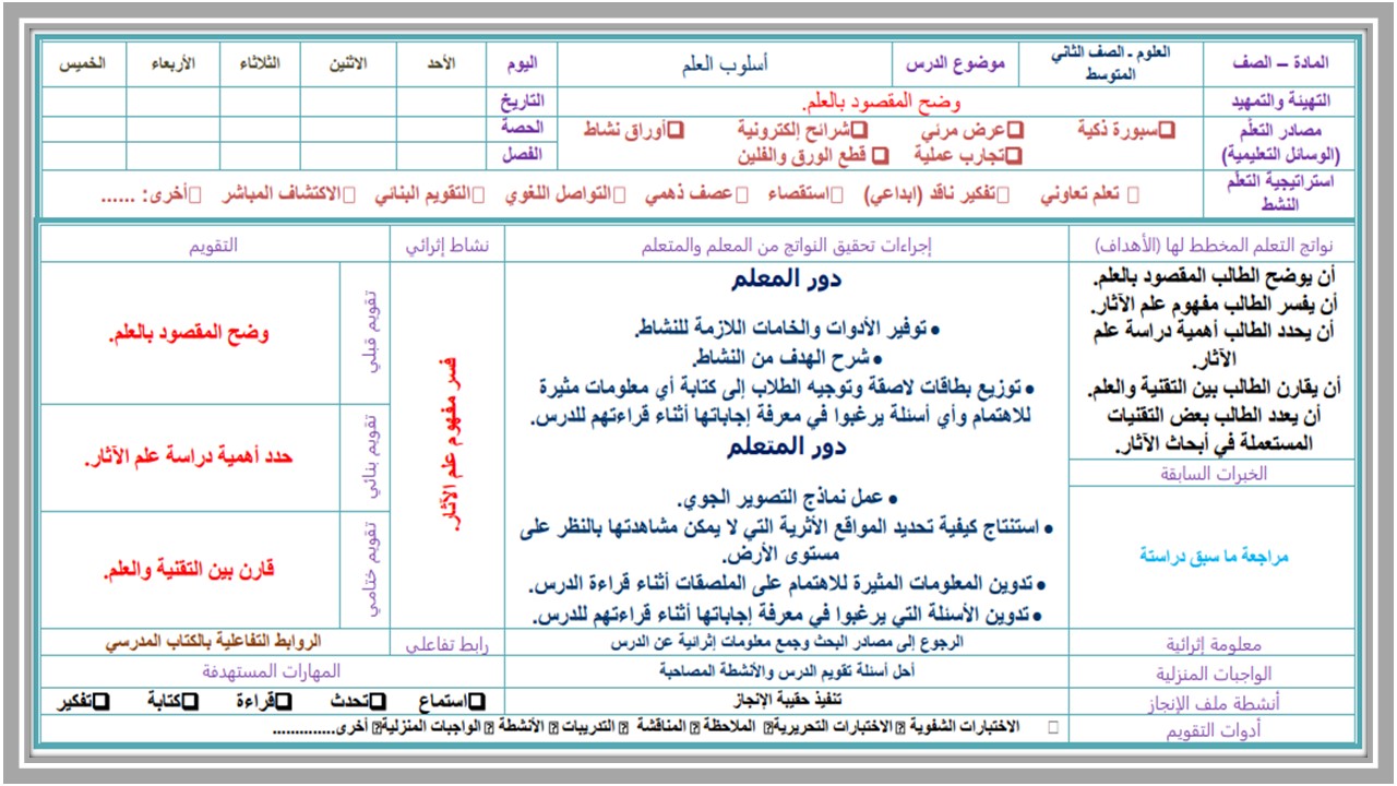 تحضير مادة العلوم الصف الثاني المتوسط الفصل الدراسي الاول تحضير مادة العلوم الصف الثاني المتوسط الفصل الدراسي الاول