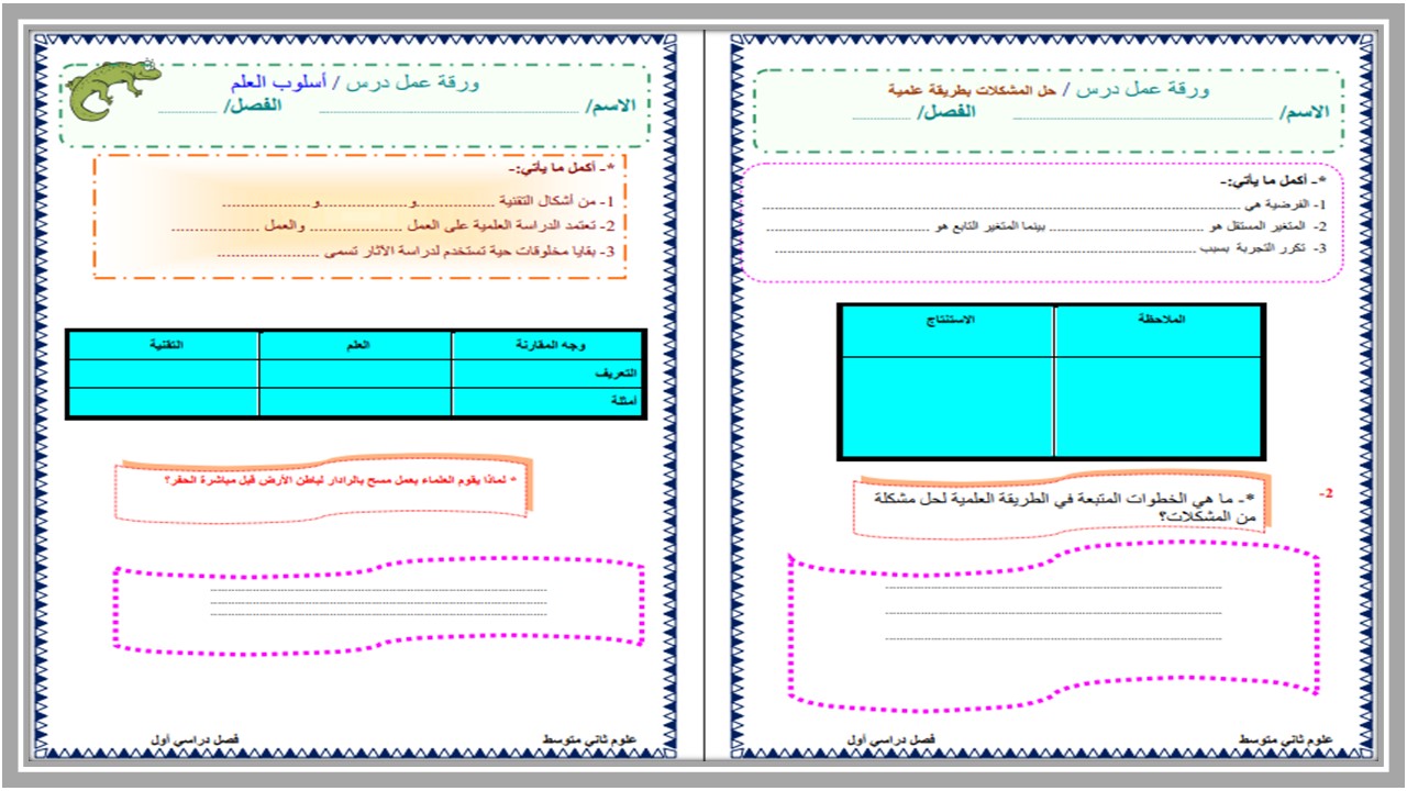 ملخص مادة العلوم الصف الثاني المتوسط الفصل الأول ملخص مادة العلوم الصف الثاني المتوسط الفصل الأول