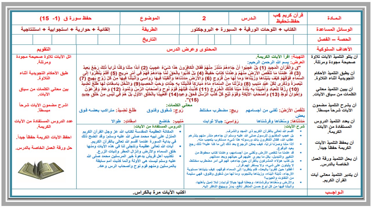 مهارات مادة القرآن الكريم تحفيظ الصف الرابع الإبتدائى الفصل الدراسى الأول مهارات مادة القرآن الكريم تحفيظ الصف الرابع الإبتدائى الفصل الدراسى الأول