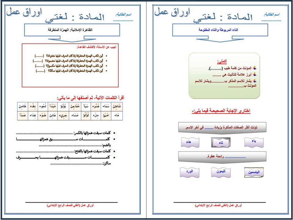 ملخص مادة لغتي الصف الرابع الابتدائي الفصل الأول ملخص مادة لغتي الصف الرابع الابتدائي الفصل الأول