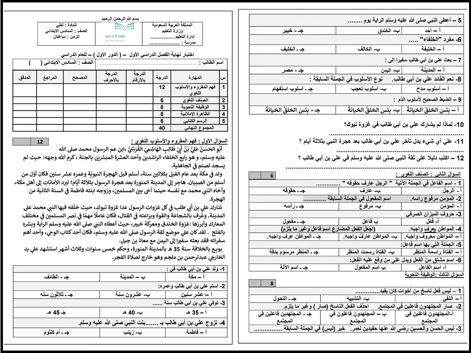 ملخص مادة لغتي الصف السادس الابتدائي الفصل الأول ملخص مادة لغتي الصف السادس الابتدائي الفصل الأول