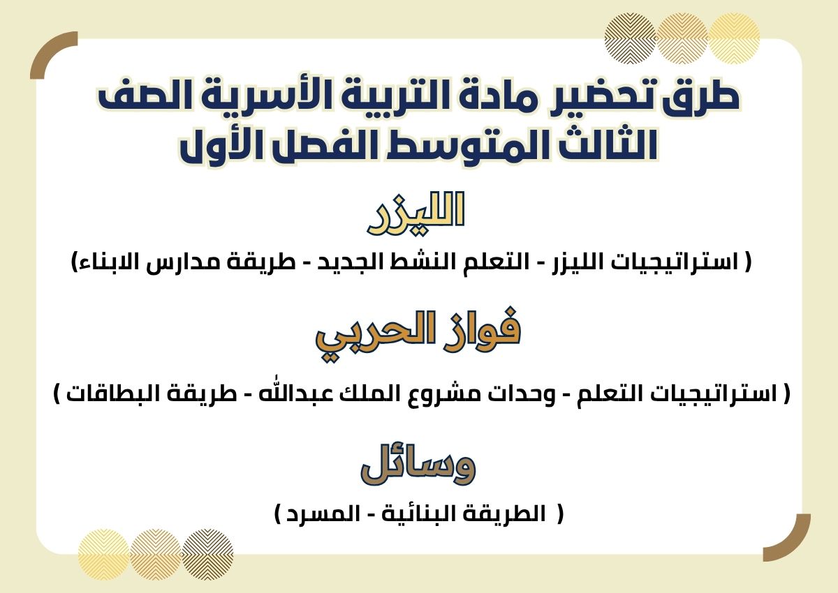 ملخص مادة التربية الأسرية الصف الثالث المتوسط الفصل الأول ملخص مادة التربية الأسرية الصف الثالث المتوسط الفصل الأول