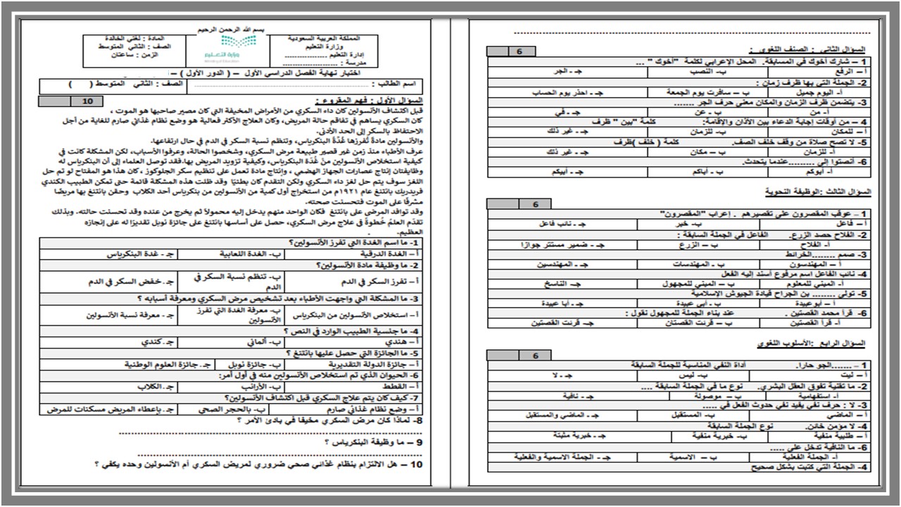 ملخص لمادة لغتي الصف الثاني المتوسط الفصل الأول ملخص لمادة لغتي الصف الثاني المتوسط الفصل الأول