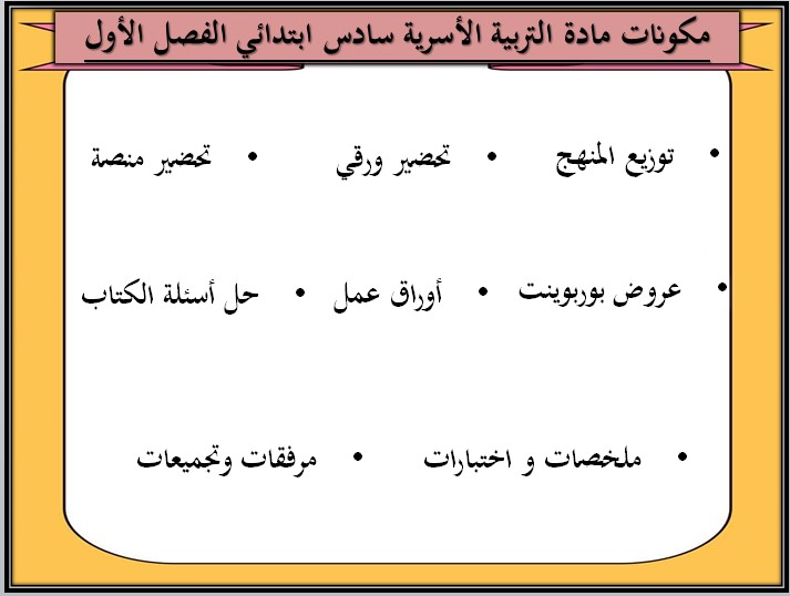 ملخص مادة التربية الأسرية الصف السادس الابتدائي الفصل الأول ملخص مادة التربية الأسرية الصف السادس الابتدائي الفصل الأول