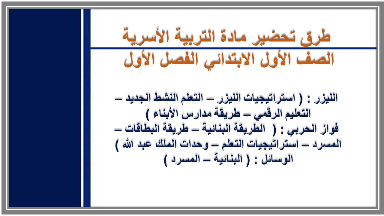 ملخص مادة التربية الأسرية الصف الأول الابتدائي الفصل الأول ملخص مادة التربية الأسرية الصف الأول الابتدائي الفصل الأول