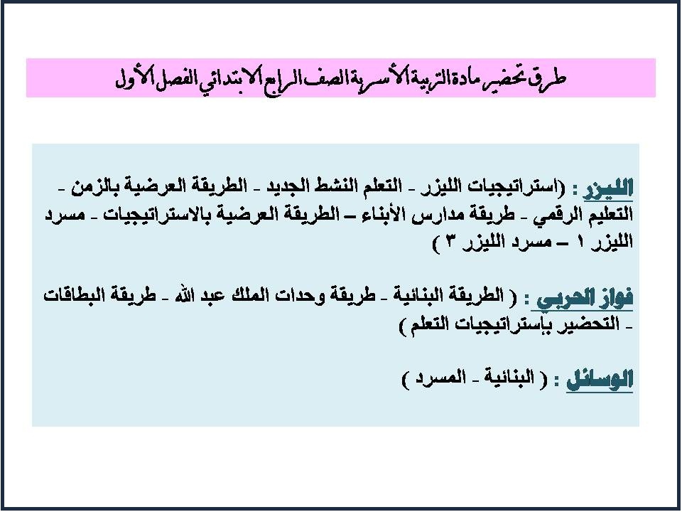 ملخص مادة التربية الأسرية الصف الرابع الابتدائي الفصل الأول ملخص مادة التربية الأسرية الصف الرابع الابتدائي الفصل الأول