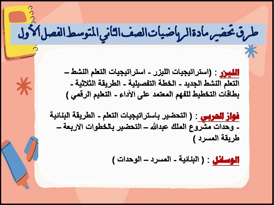ملخص مادة الرياضيات الصف الثاني المتوسط الفصل الأول ملخص مادة الرياضيات الصف الثاني المتوسط الفصل الأول