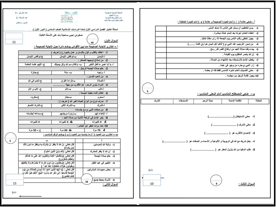 ملخص مادة دراسات اسلامية الصف السادس الابتدائي الفصل الأول ملخص مادة دراسات اسلامية الصف السادس الابتدائي الفصل الأول