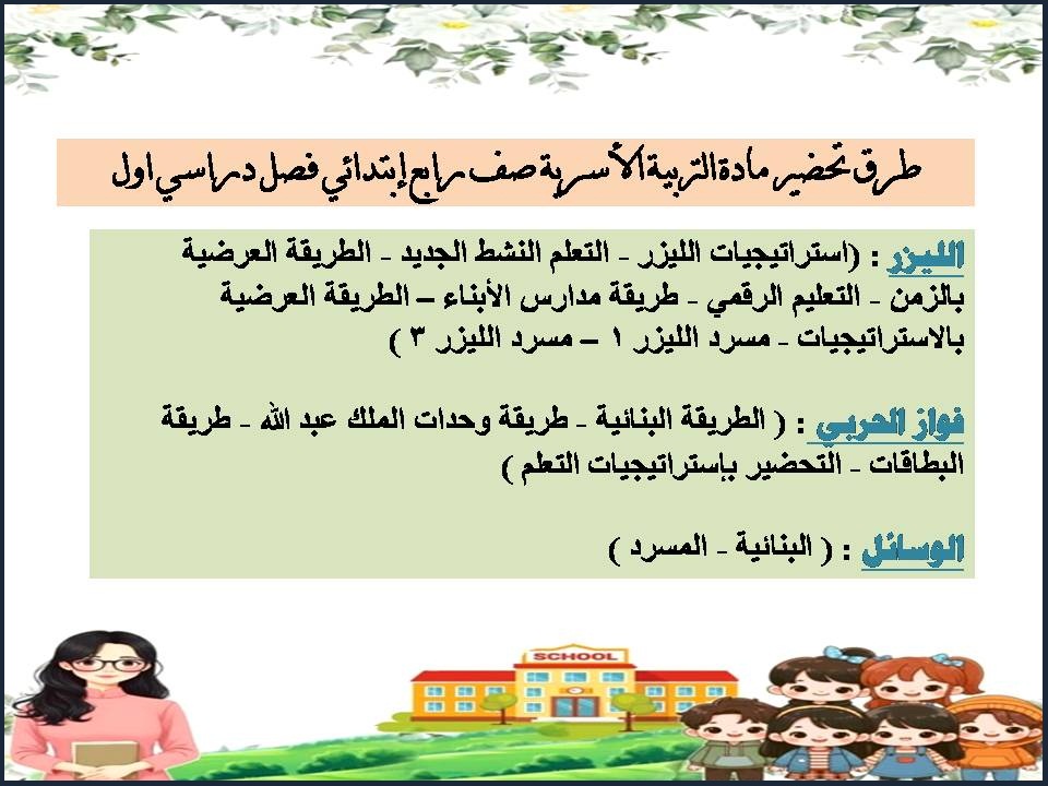 تحضير منصة مدرستي لمادة التربية الأسرية صف رابع إبتدائي فصل دراسي اول تحضير منصة مدرستي لمادة التربية الأسرية صف رابع إبتدائي فصل دراسي اول