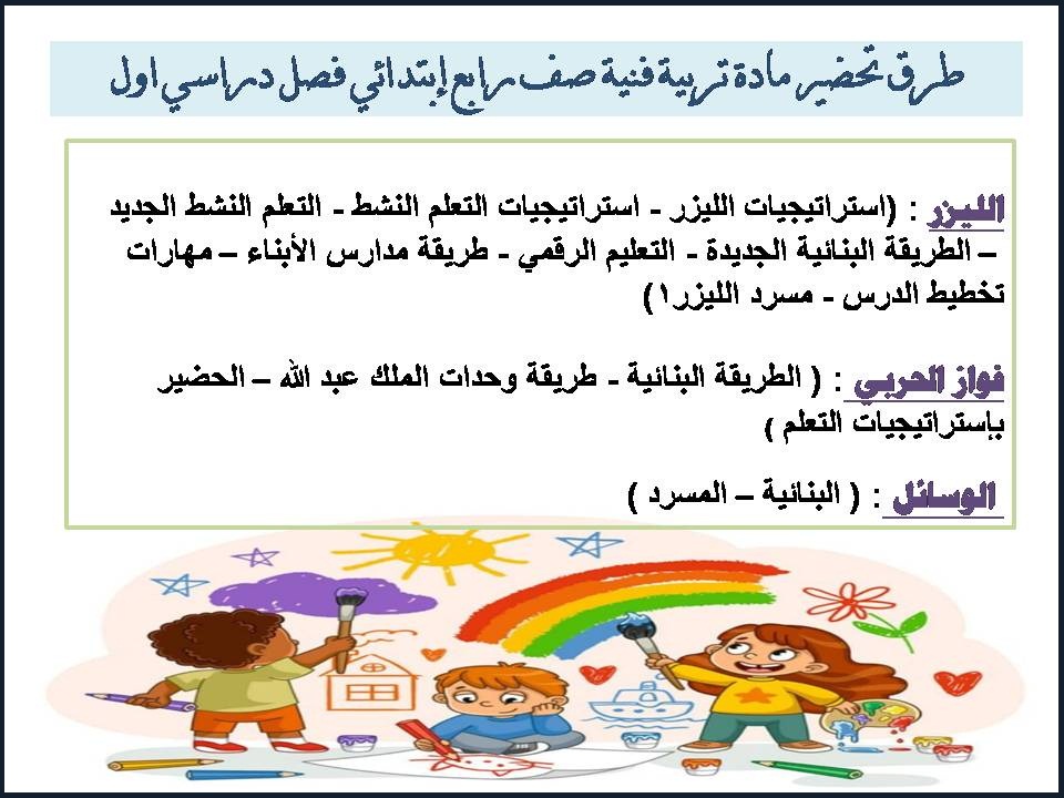 تحضير منصة مدرستي لمادة تربية فنية صف رابع إبتدائي فصل دراسي اول تحضير منصة مدرستي لمادة تربية فنية صف رابع إبتدائي فصل دراسي اول