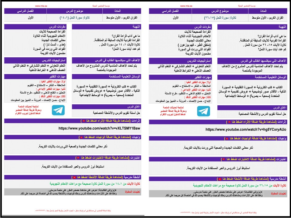 تحضير منصة مدرستي مادة قرآن صف أول متوسط فصل دراسي اول تحضير منصة مدرستي مادة قرآن صف أول متوسط فصل دراسي اول