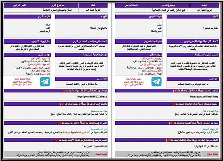 تحضير منصة مدرستي مادة تربيه فنيه صف خامس ابتدائي فصل دراسي اول تحضير منصة مدرستي مادة تربيه فنيه صف خامس ابتدائي فصل دراسي اول