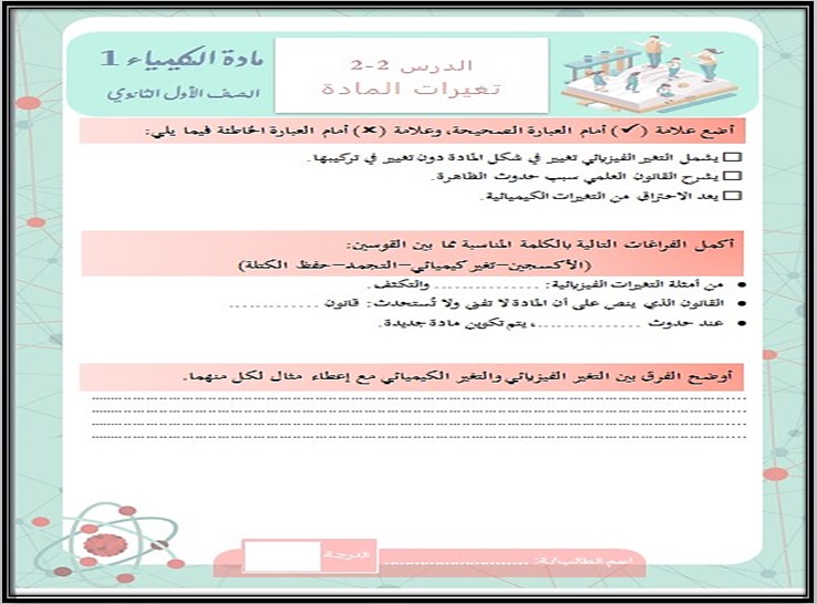 أوراق عمل كيمياء 1 أول ثانوي مسارات الفصل الأول أوراق عمل كيمياء 1 أول ثانوي مسارات الفصل الأول