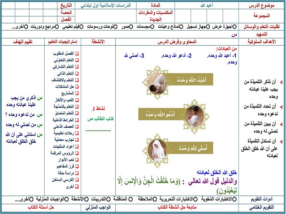 تحضير الدراسات الاسلامية للصف الأول الابتدائي الفصل الدراسي اول تحضير الدراسات الاسلامية للصف الأول الابتدائي الفصل الدراسي اول