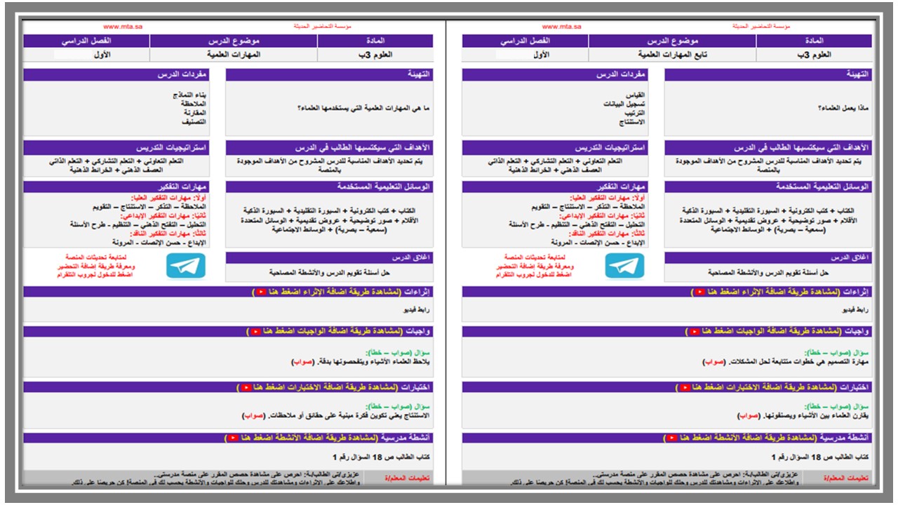 تحضير لمادة العلوم الصف الثالث الابتدائي الفصل الدراسي الاول تحضير لمادة العلوم الصف الثالث الابتدائي الفصل الدراسي الاول