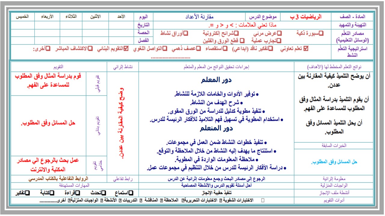 تحضير مادة الرياضيات الصف الثالث الابتدائي الفصل الدراسي الاول تحضير مادة الرياضيات الصف الثالث الابتدائي الفصل الدراسي الاول
