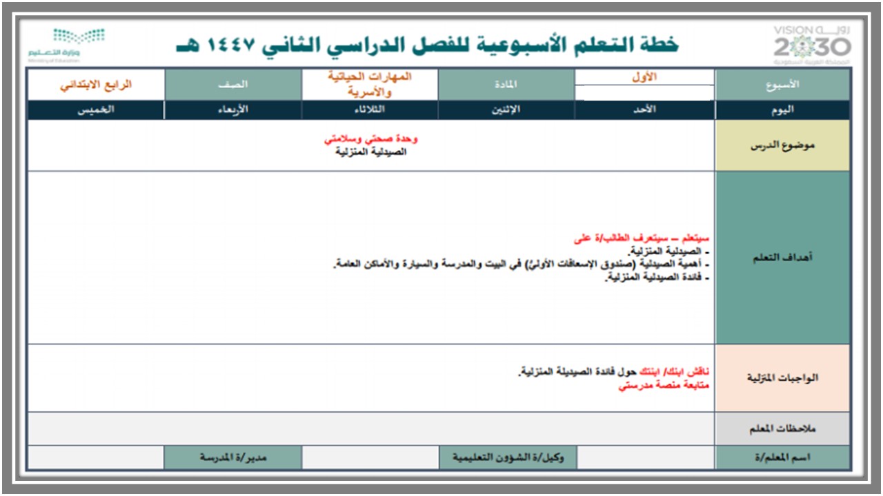 توزيع مادة التربية الاسرية الصف الرابع الابتدائي للفصل الدراسي الثاني توزيع مادة التربية الاسرية الصف الرابع الابتدائي للفصل الدراسي الثاني