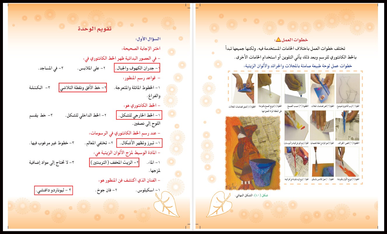 حل اسئلة التربية الفنية الصف الثاني المتوسط فصل دراسي اول حل اسئلة التربية الفنية الصف الثاني المتوسط فصل دراسي اول