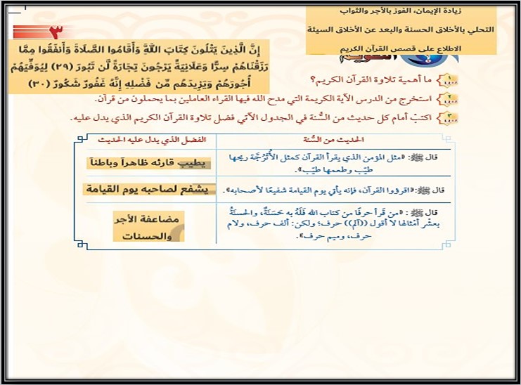 حل اسئلة مادة التجويد ( مدارس التحفيظ ) الصف الرابع الابتدائي الفصل الدراسي الاول حل اسئلة مادة التجويد ( مدارس التحفيظ ) الصف الرابع الابتدائي الفصل الدراسي الاول