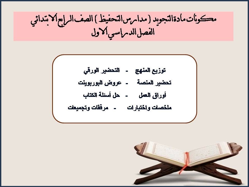 مهارات مادة التجويد ( مدارس التحفيظ ) الصف الرابع الابتدائي الفصل الدراسي الاول مهارات مادة التجويد ( مدارس التحفيظ ) الصف الرابع الابتدائي الفصل الدراسي الاول