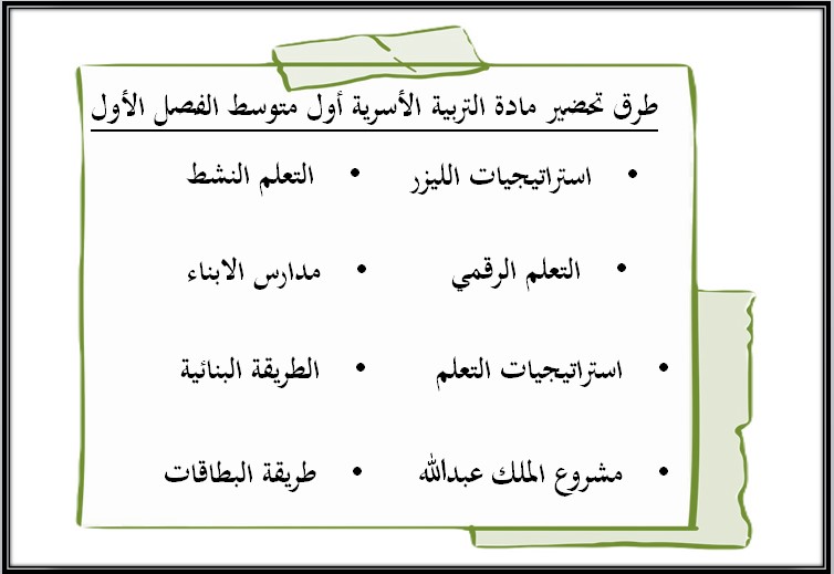 مهارات مادة التربية الاسرية صف اول متوسط فصل دراسي اول مهارات مادة التربية الاسرية صف اول متوسط فصل دراسي اول