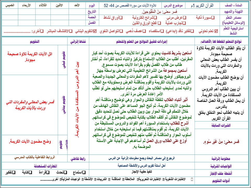 أوراق عمل لمادة القرآن الكريم الصف الأول المتوسط الفصل الثاني أوراق عمل لمادة القرآن الكريم الصف الأول المتوسط الفصل الثاني